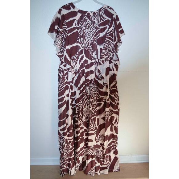 Anthropologie The Cassandra Maxi Dress Zebra Print Ruffled Hem Brown Motif 3X - Picture 5 of 9